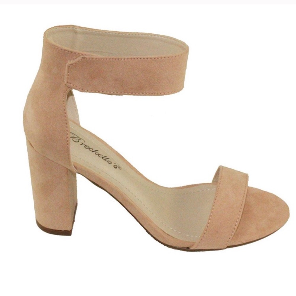 Blush colored block heel with ankle strap